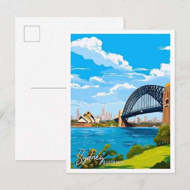 Sydney Australia Vintage Illustration Postkarte (Vorne/Hinten)