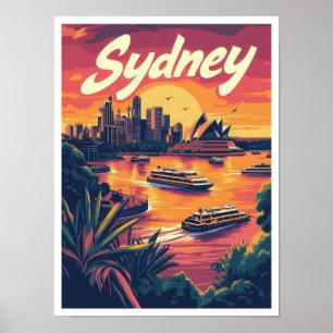 Sydney Australia Vintage Travel Illustration Poster