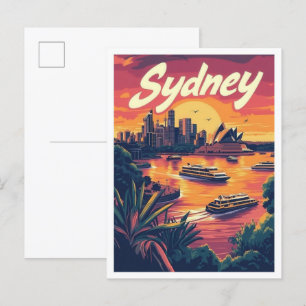 Sydney Australia Vintage Travel Illustration Postkarte