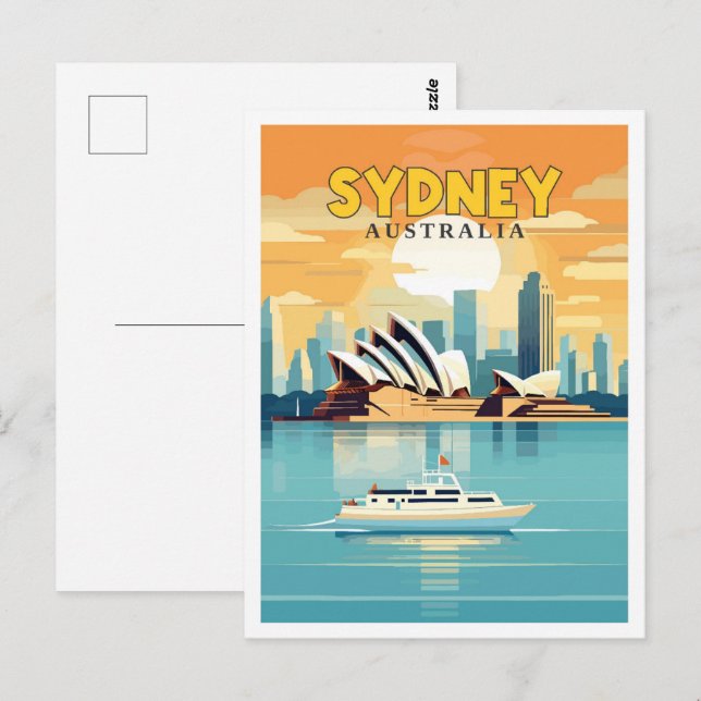 Sydney Australia Vintage Weekend Illustration Postkarte (Vorne/Hinten)