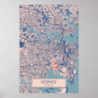Sydney Australien Breezy Stadtplan Reise Poster