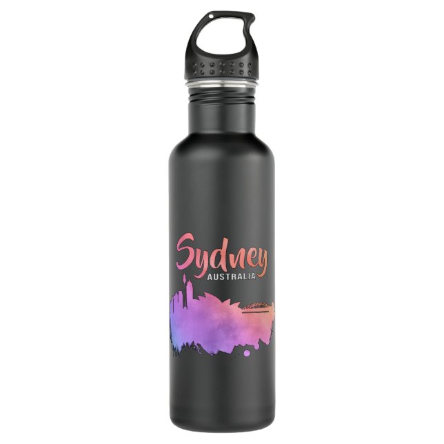 Sydney Australien City Cityscape Skyline Funny Ges Edelstahlflasche (Vorderseite)