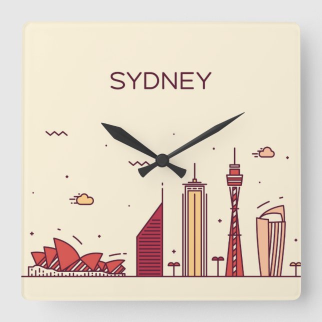 Sydney, Australien | Doodle Skyline Quadratische Wanduhr (Vorderseite)