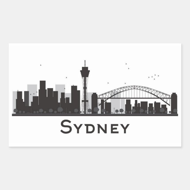 Sydney, Australien | Schwarz-Weiß-City-Skyline Rechteckiger Aufkleber (Vorderseite)