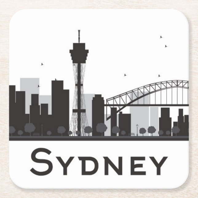 Sydney, Australien | schwarze u. weiße Rechteckiger Pappuntersetzer (Vorderseite)