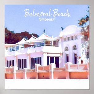 Sydney Balmoral Beach Retro Bathlon Pavillon Poster