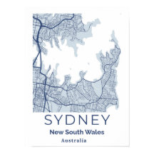 Sydney Blue Gray Mininmalist Mauer Karte