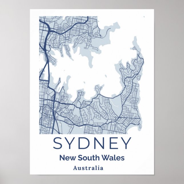 Sydney Blue Gray Mininmalist Mauer Karte Poster (Vorne)