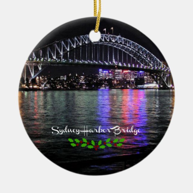 Sydney Harbor Bridge, beschriftet, Weihnachtsheili Keramik Ornament (Vorne)