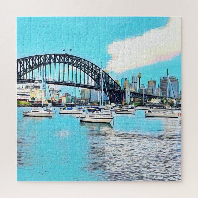 Sydney Harbour Bridge blauer Himmel mit Jachten (Vertikal)