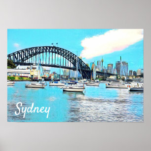 Sydney Harbour Bridge blauer Himmel mit Jachten Poster