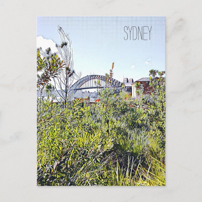 Sydney Harbour Bridge mit einheimischen Pflanze Postkarte (Vorderseite)