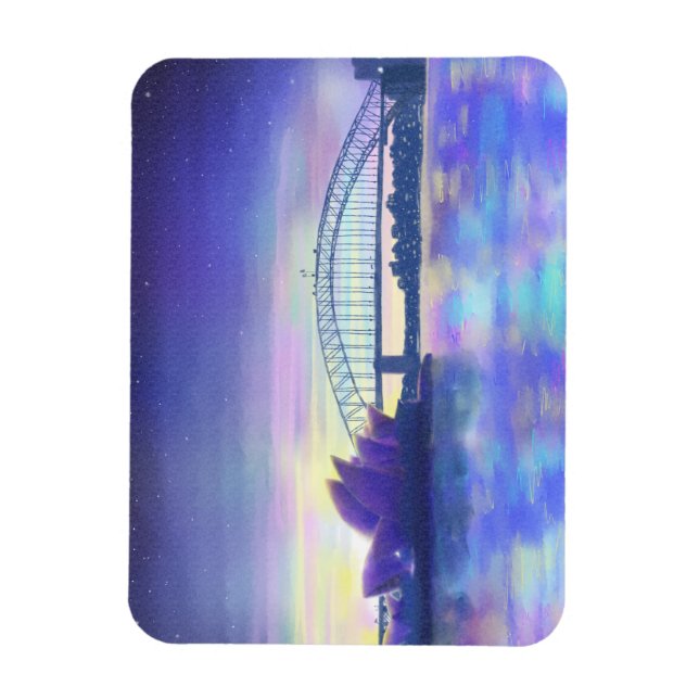 Sydney Harbour Lila Sunset City Art Malerei Magnet (Vertikal)