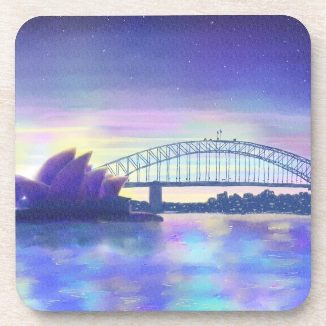 Sydney Harbour Opera House Lila Sonnenuntergangsma Getränkeuntersetzer (Vorderseite)