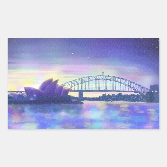Sydney Harbour Opera House Lila Sonnenuntergangsma Rechteckiger Aufkleber (Vorderseite)