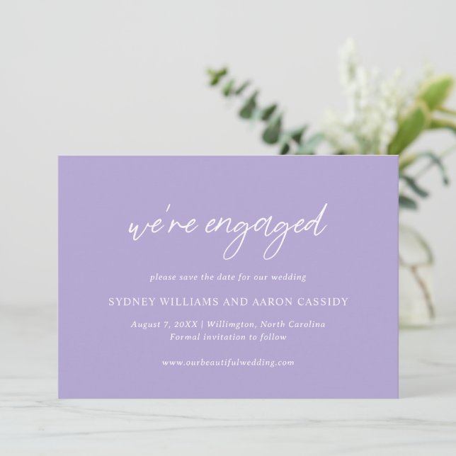 Sydney Lavender Moderne Hochzeit Save The Date (Stehend Vorderseite)
