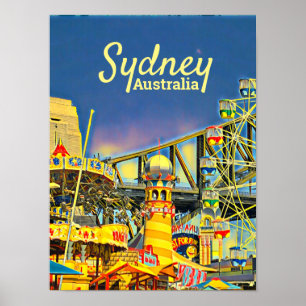 Sydney Luna Park Harbour Vintage Reise Wanddekor Poster