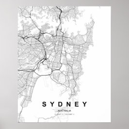 Sydney-Minimalist-Karte (Schwarz & Weiß) Poster