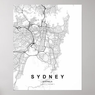 Sydney-Minimalist-Karte (Schwarz & Weiß) Poster