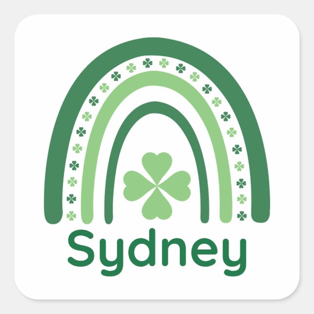 Sydney Name Clover Boho Rainbow Quadratischer Aufkleber (Vorderseite)