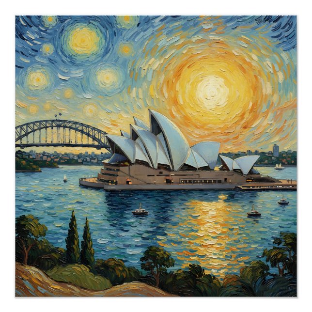 Sydney Opera House and Harbor Bridge painting Poster (Vorderseite)