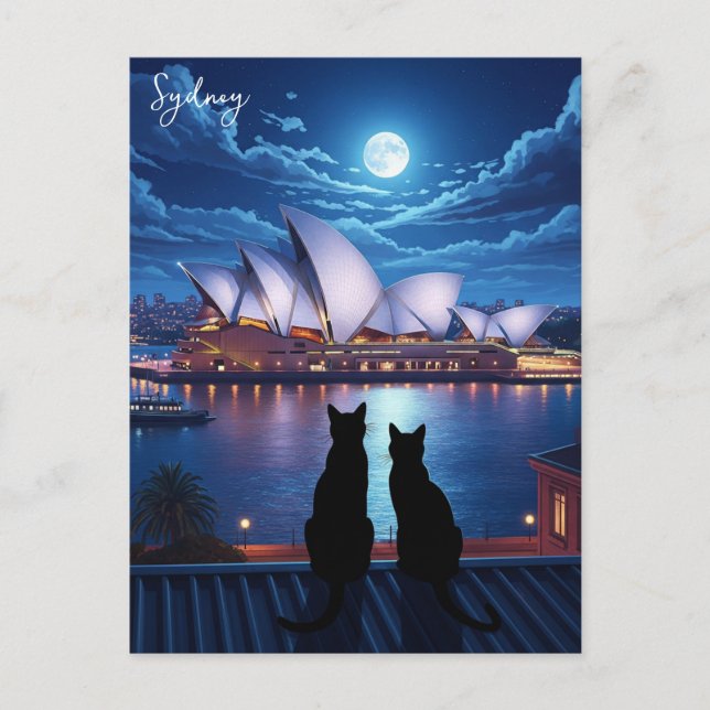 Sydney Opera House Australien Katzen in der Nacht Postkarte (Vorderseite)