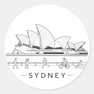Sydney Opera House Minimalistische Liniendrawing Runder Aufkleber