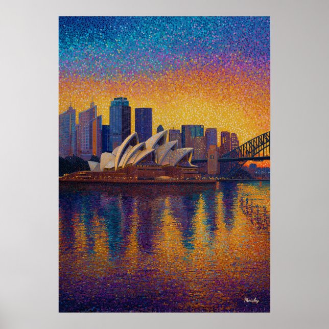 Sydney Opera House Pointillism Skyline Art Poster (Vorne)