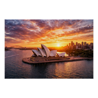 Sydney Opera House Sunset Aerial Photography Poster