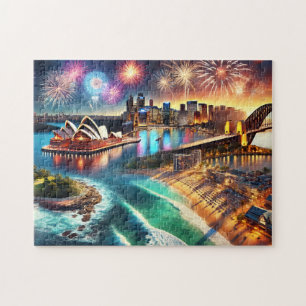 Sydney Opernhaus Feuerwerk Harbour Bridge Nacht