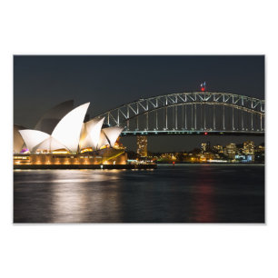 Sydney Opernhaus und Brücke bei Dämmerung, Austr Fotodruck