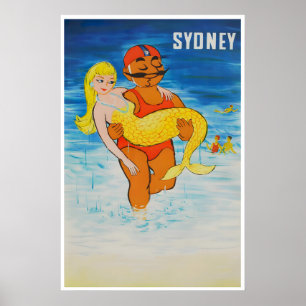 Sydney Reiseplakat Australien Strand Kunst Meerjun Poster