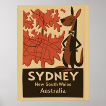 Sydney Retro Map Travel Vintager Cartoon Art