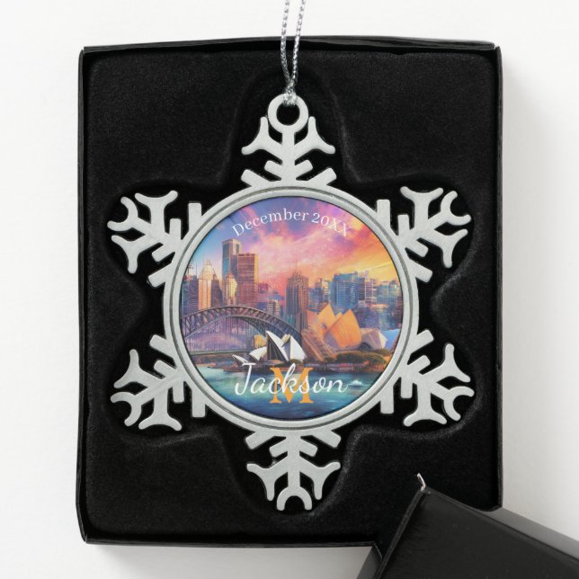 Sydney Skyline Abstrakt Art Schneeflocken Zinn-Ornament (Box)