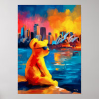 Sydney Teddy Golden Harbor Skyline Druck