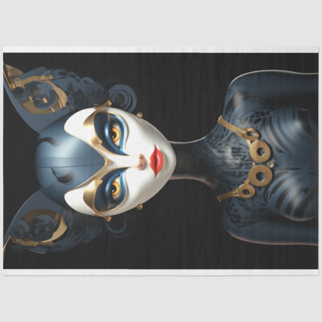 Syhinx Black Gold Cat Art Decoupage Seidenpapier (Vorderseite)
