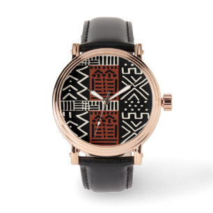 Sylish Watch mit afrikanischem Bogolan-Muster Armbanduhr