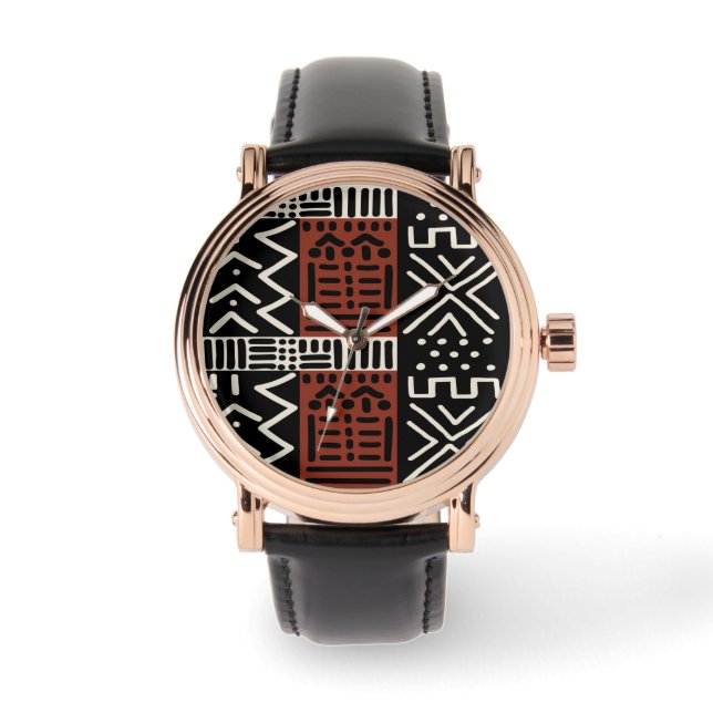 Sylish Watch mit afrikanischem Bogolan-Muster Armbanduhr (Vorderseite)