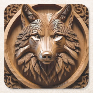 Sylvan Sentinel: The Majestic Wood Wolf Print, Rechteckiger Pappuntersetzer
