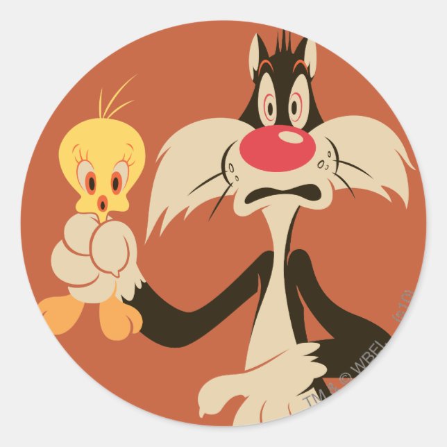 SYLVESTER™ mit TWEETY™ Runder Aufkleber (Vorderseite)