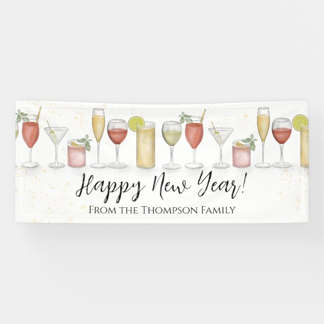 Sylvester Party Fest Wasserfarbencocktails Banner (Horizontal)