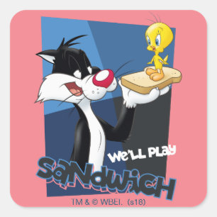 SYLVESTER™ & TWEETY™ "We'll Play Sandwich" Quadratischer Aufkleber