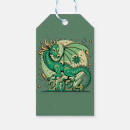 Symbol 2024 Neues Jahr, Grüner Holzdrache Geschenkanhänger