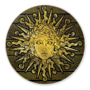 Symbol Apollo Sun auf griechischem Schlüsselmuste Keramikknauf