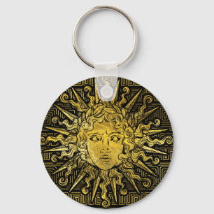 Symbol Apollo Sun auf griechischem Schlüsselmuste Schlüsselanhänger