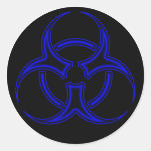 Symbol-Aufkleber für Schwarz/Blau-Biogefährdung Runder Aufkleber