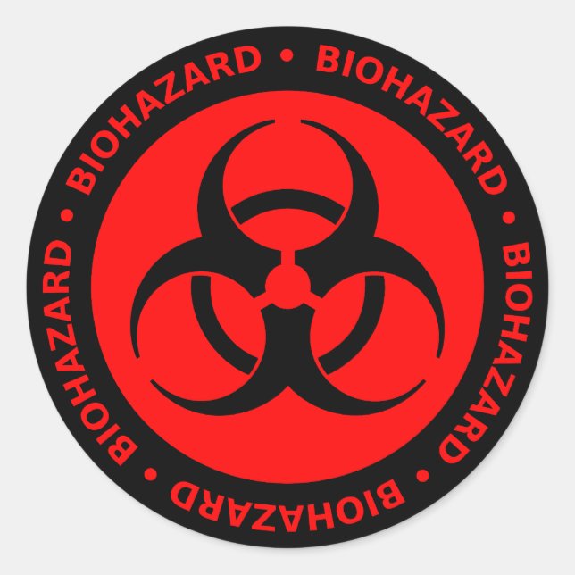 Symbol-Aufkleber mit roter und schwarzer Biogefähr Runder Aufkleber (Vorderseite)