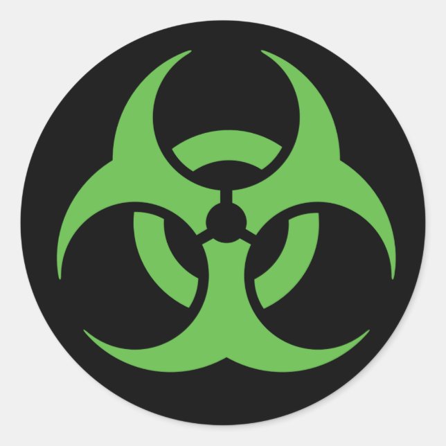 Symbol der grünen Biogefährdung. Runder Aufkleber (Vorderseite)