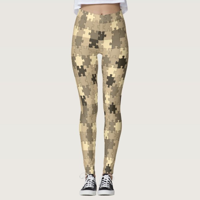 Symbol für Autismus Aufklärung Puzzleteile Sepia Leggings (Vorderseite)