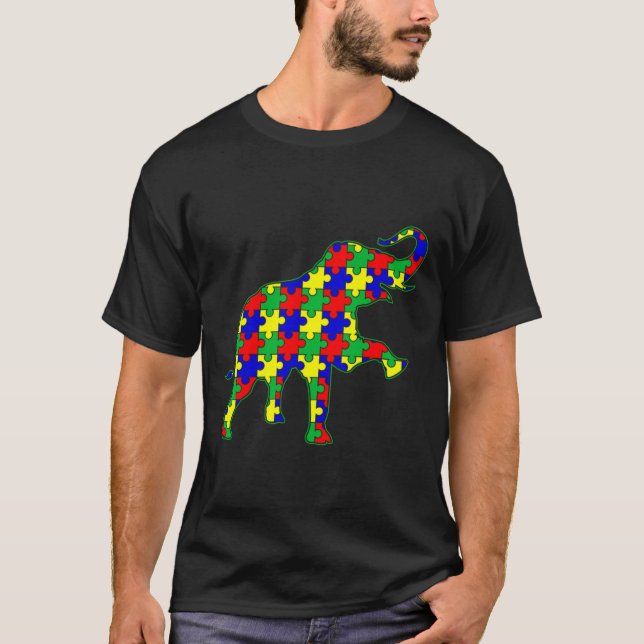 Symbol für Autismus Farben Funny Elephant Anim T-Shirt (Vorderseite)